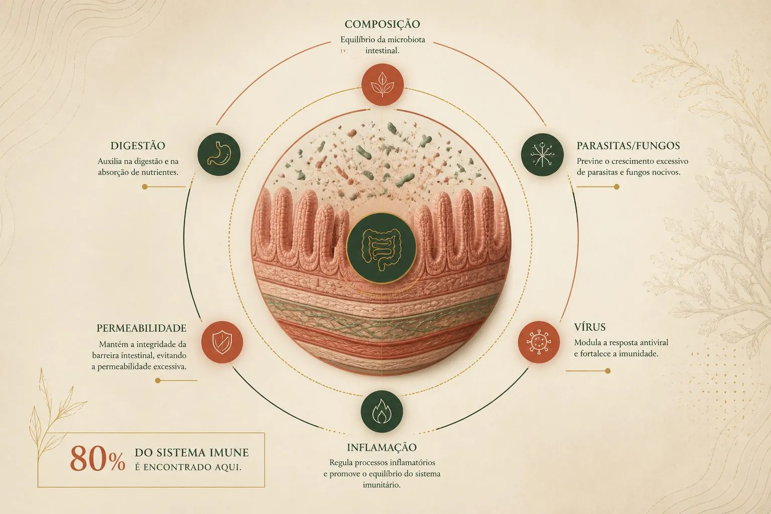 Microbiote intestinal — détail des communautés de bactéries, champignons et virus