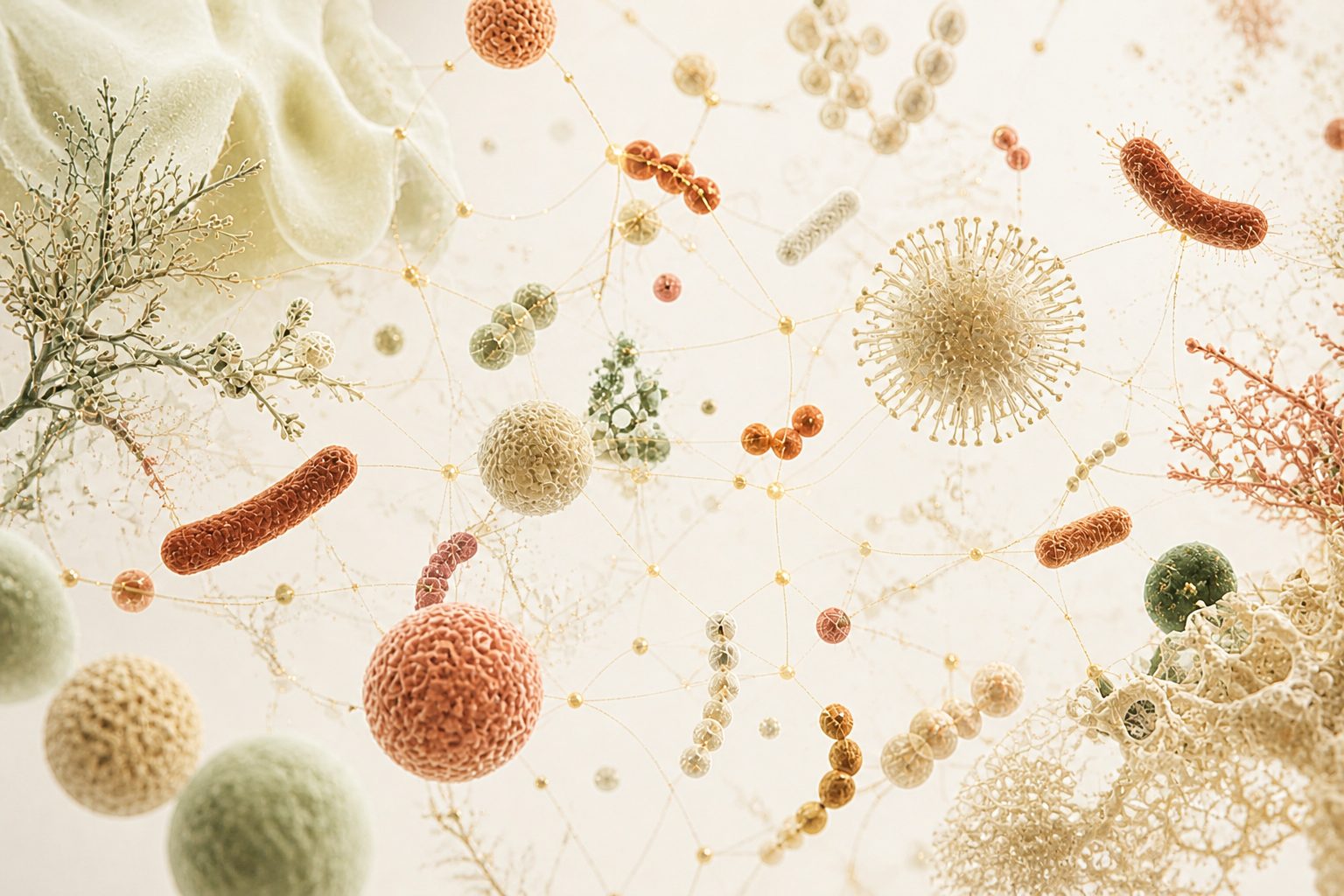 Microbiote intestinal — bactéries, champignons et virus interconnectés en communauté